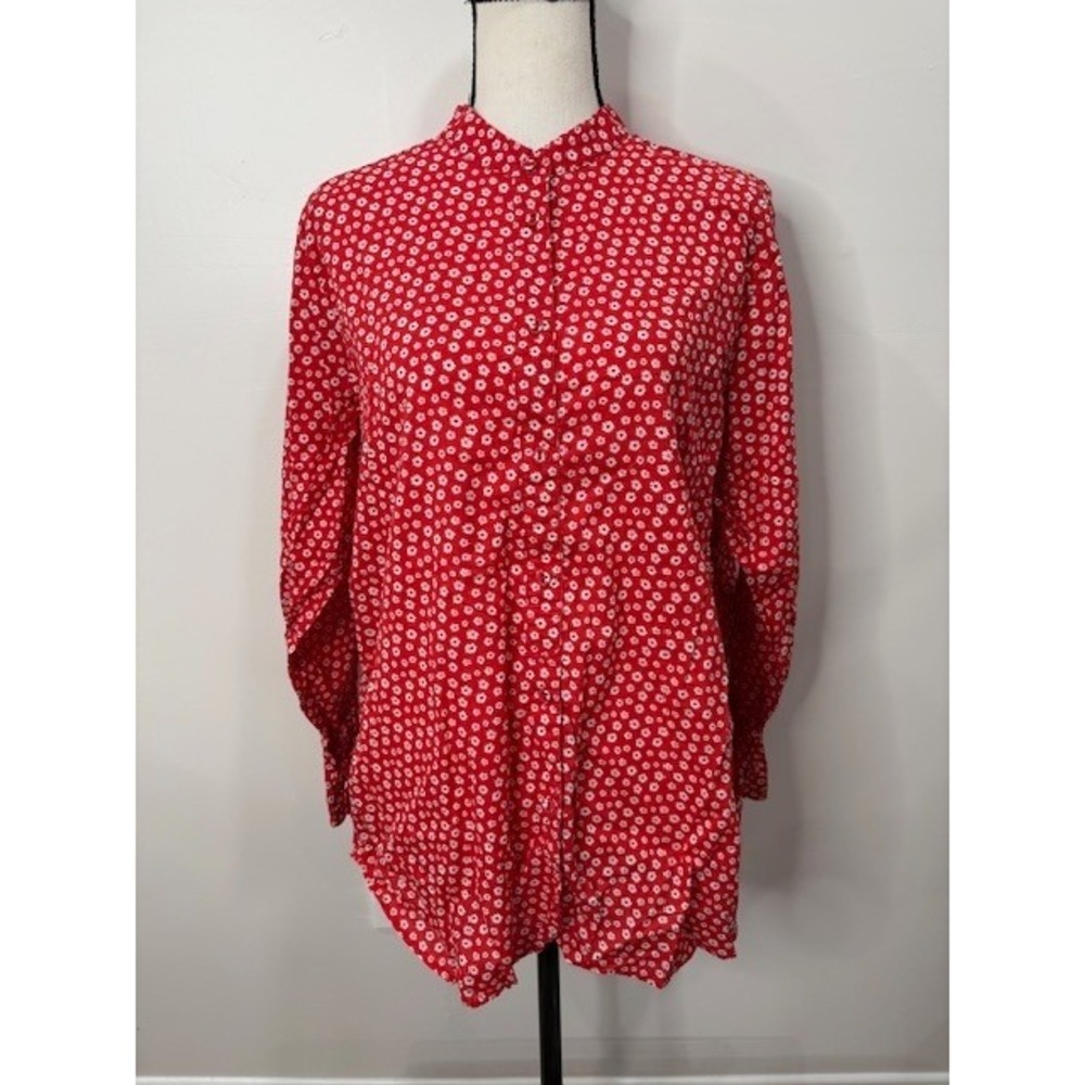 Ines De La Fressange‎ x Uniqlo Red Floral Daisy Band Collar Button Up Shirt XL